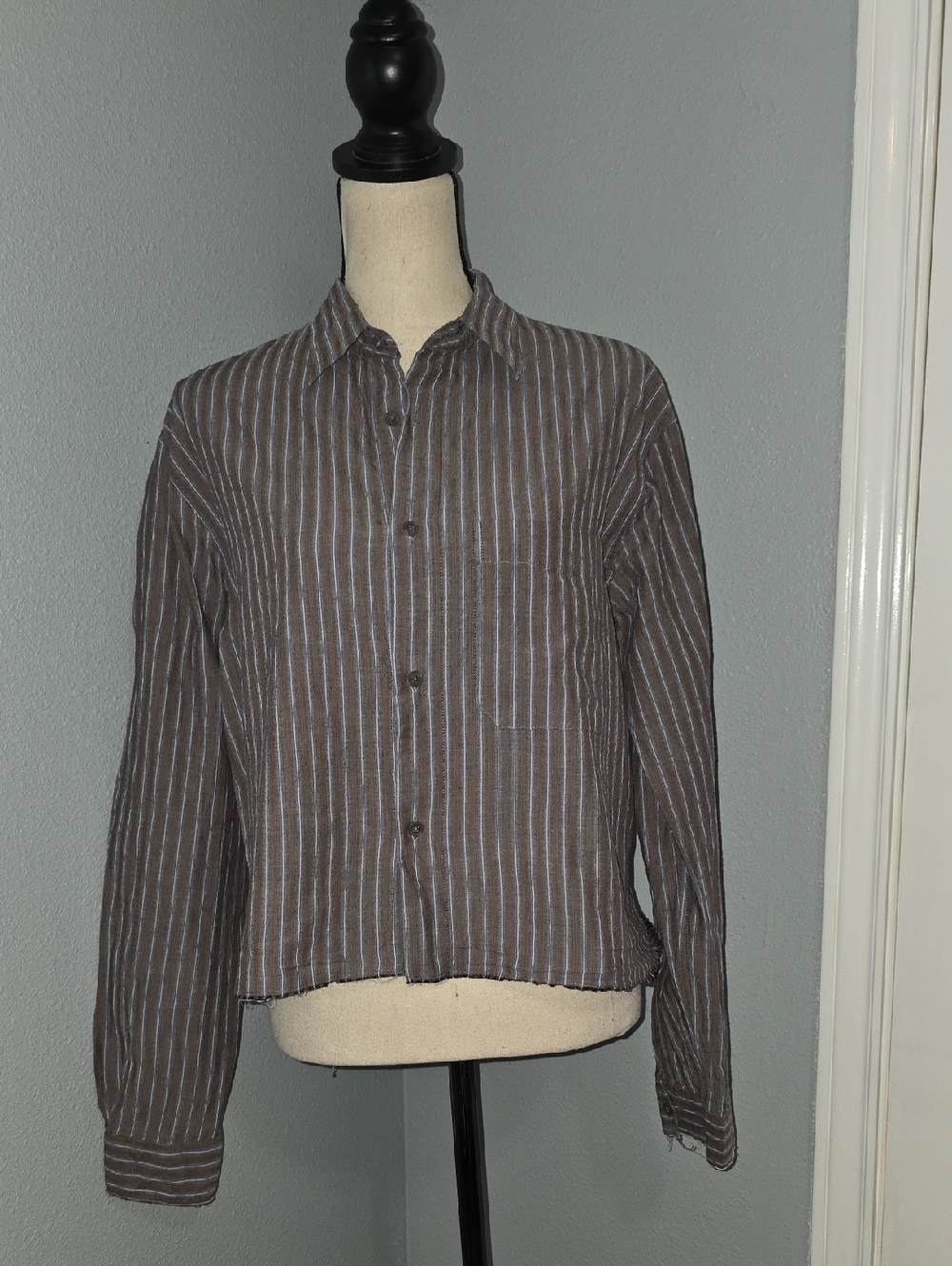 Zara Gray and White Striped Button-Down Shirt